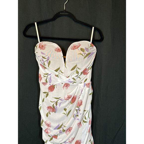JLUXLABLE Strapless Dress L Floral Y2K 90's Fairy Ruched Asymmetrical - Picture 2 of 16